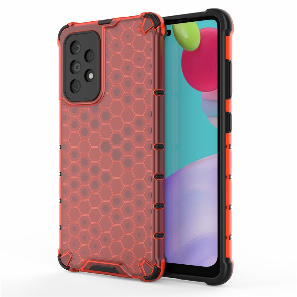 For Samsung Galaxy A52 5G Honeycomb Pattern Shock-proof TPU + PC Combo Case - Red-1