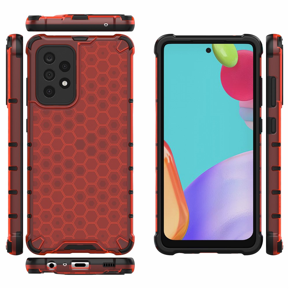 For Samsung Galaxy A52 5G Honeycomb Pattern Shock-proof TPU + PC Combo Case - Red-2