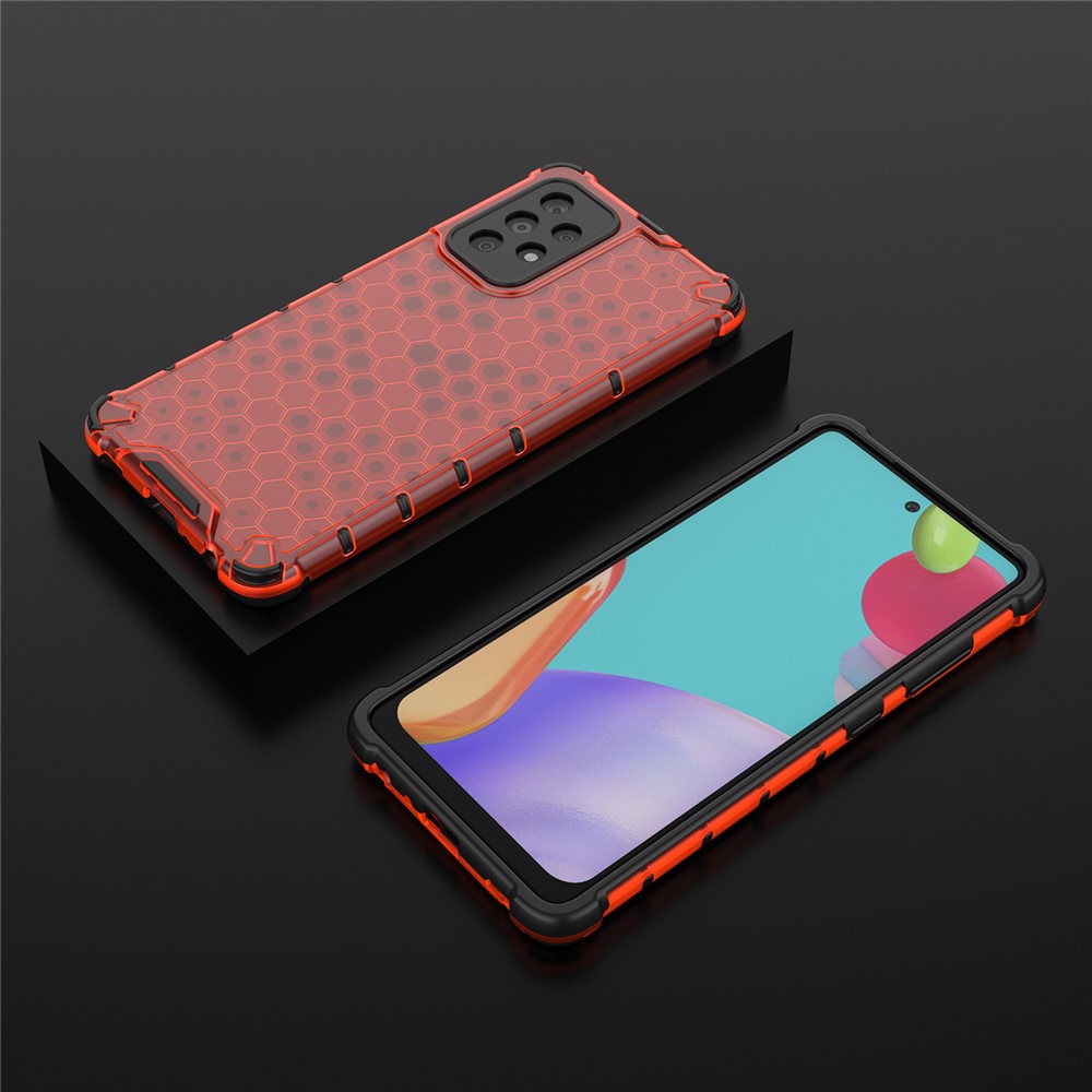 For Samsung Galaxy A52 5G Honeycomb Pattern Shock-proof TPU + PC Combo Case - Red-3