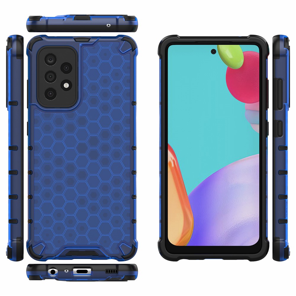 For Samsung Galaxy A52 5G Honeycomb Pattern Shock-proof TPU + PC Combo Case - Blue-2