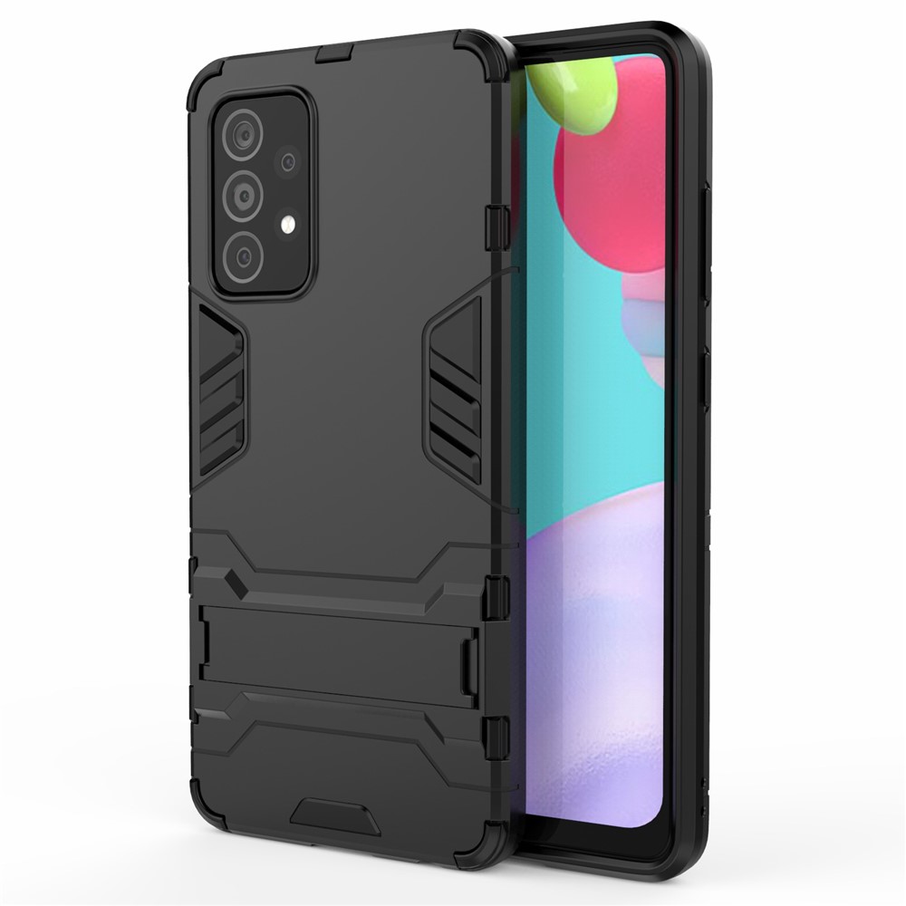 2 in 1 Kickstand Protektor Kunststoff + TPU Hybridabdeckung Für Samsung Galaxy A52 4G/5G / A52s 5g - Schwarz