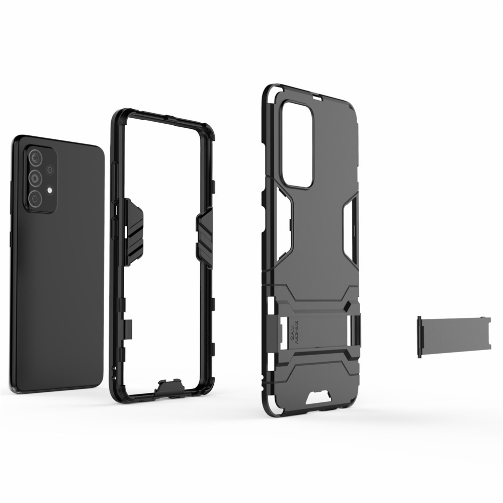 2 in 1 Kickstand Protektor Kunststoff + TPU Hybridabdeckung Für Samsung Galaxy A52 4G/5G / A52s 5g - Schwarz