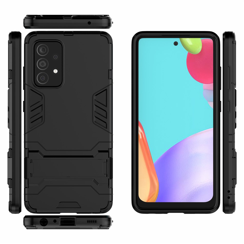 2 em 1 Protetor de Kickstand Plástico + Tampa Híbrida TPU Para Samsung Galaxy A52 4G/5G / A52s 5G - Preto