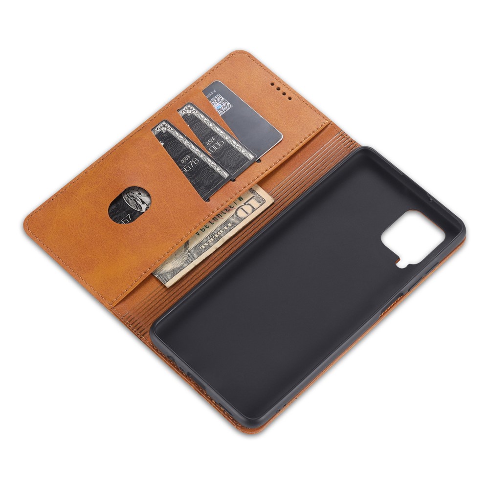 AZNS Auto-absorbed Leather Shell Stand Wallet Case for Samsung Galaxy A12 - Brown-10