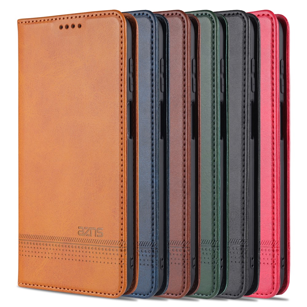 AZNS Auto-absorbed Leather Shell Stand Wallet Case for Samsung Galaxy A12 - Brown-13