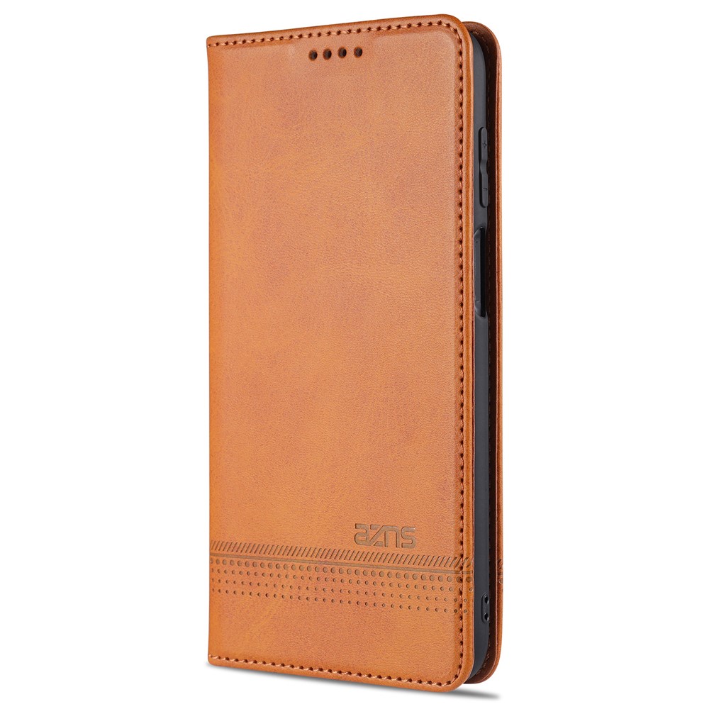AZNS Auto-absorbed Leather Shell Stand Wallet Case for Samsung Galaxy A12 - Brown-2