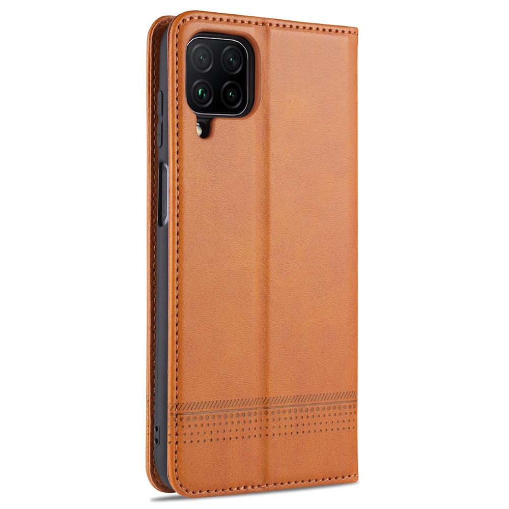 AZNS Auto-absorbed Leather Shell Stand Wallet Case for Samsung Galaxy A12 - Brown-3