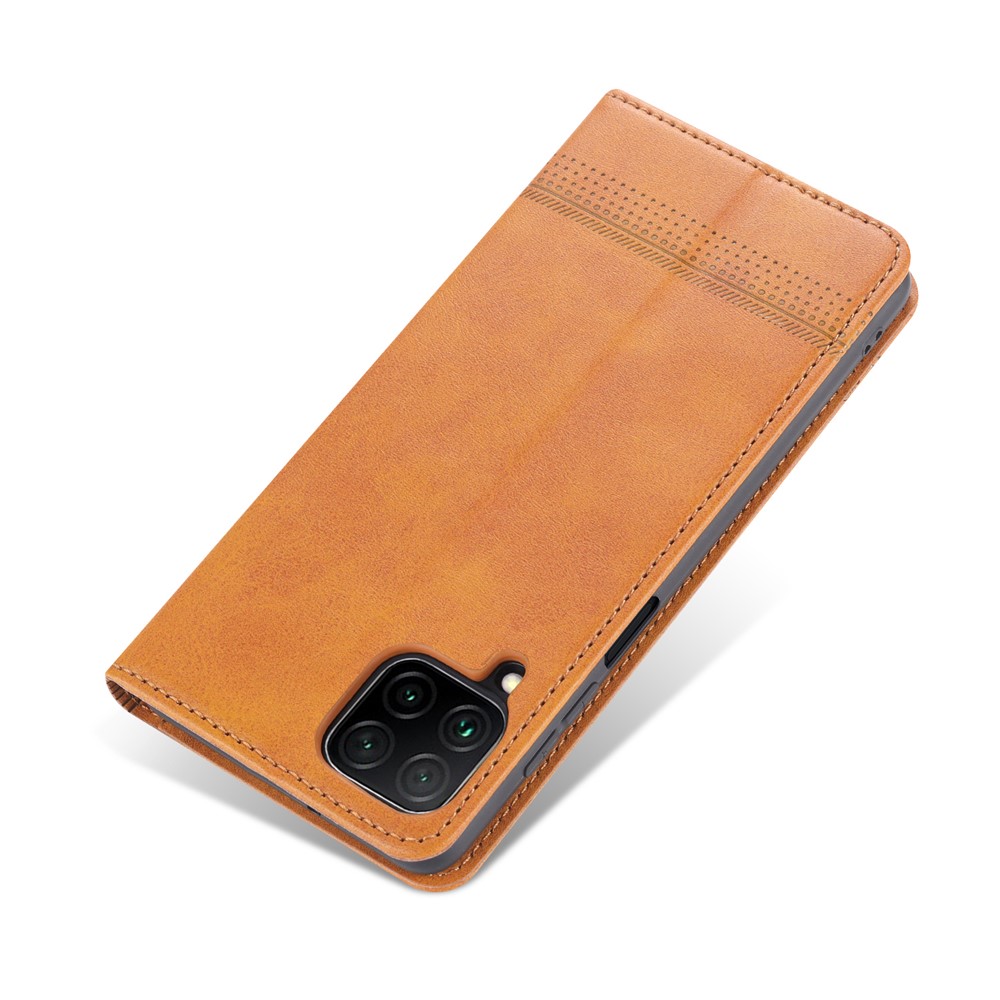 AZNS Auto-absorbed Leather Shell Stand Wallet Case for Samsung Galaxy A12 - Brown-5