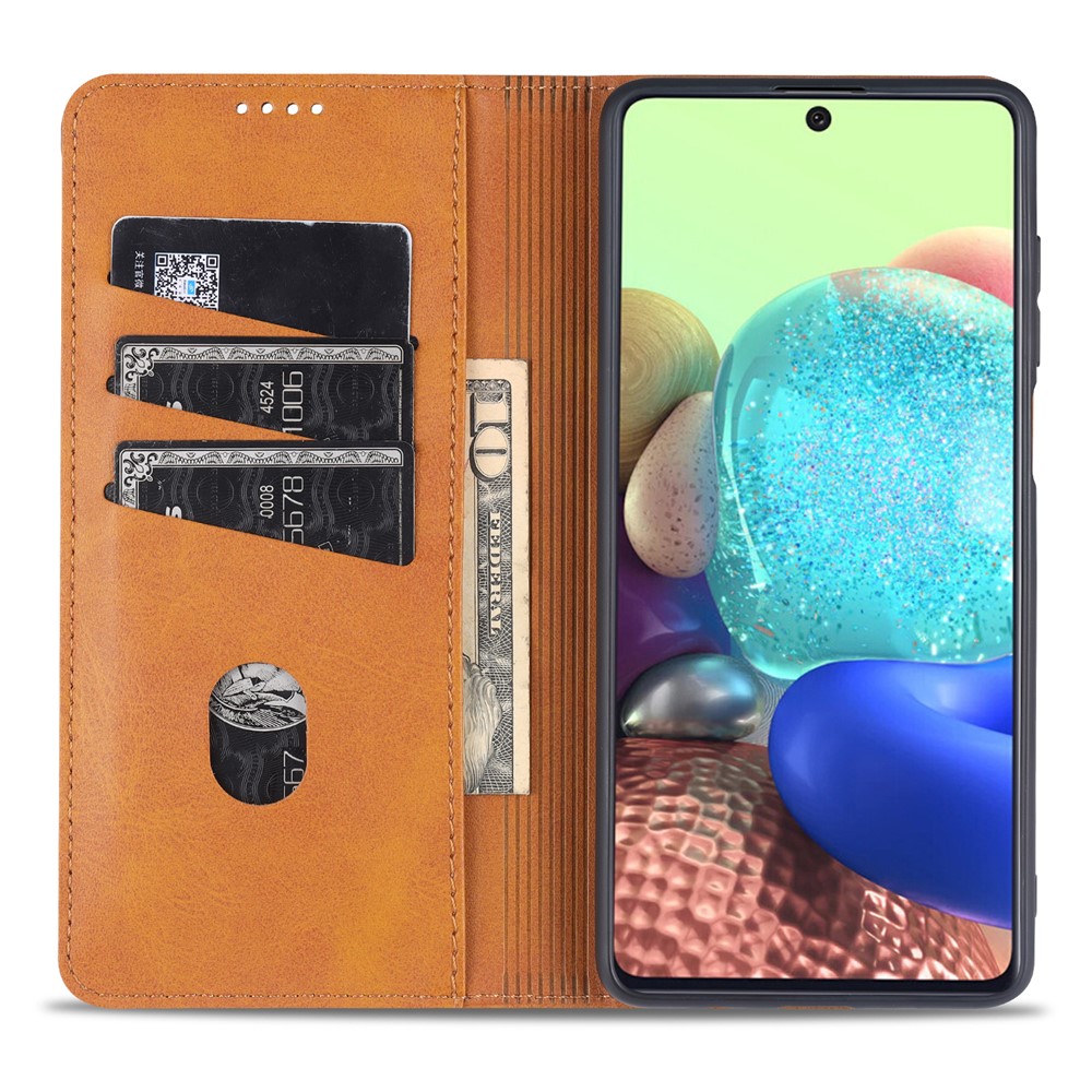 AZNS Auto-absorbed Leather Shell Stand Wallet Case for Samsung Galaxy A12 - Brown-8