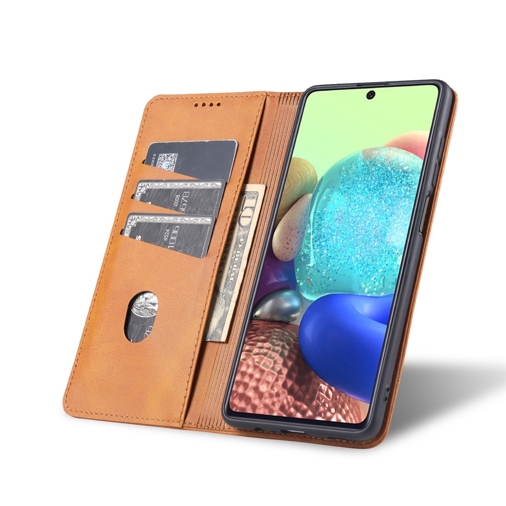 AZNS Auto-absorbed Leather Shell Stand Wallet Case for Samsung Galaxy A12 - Brown-9