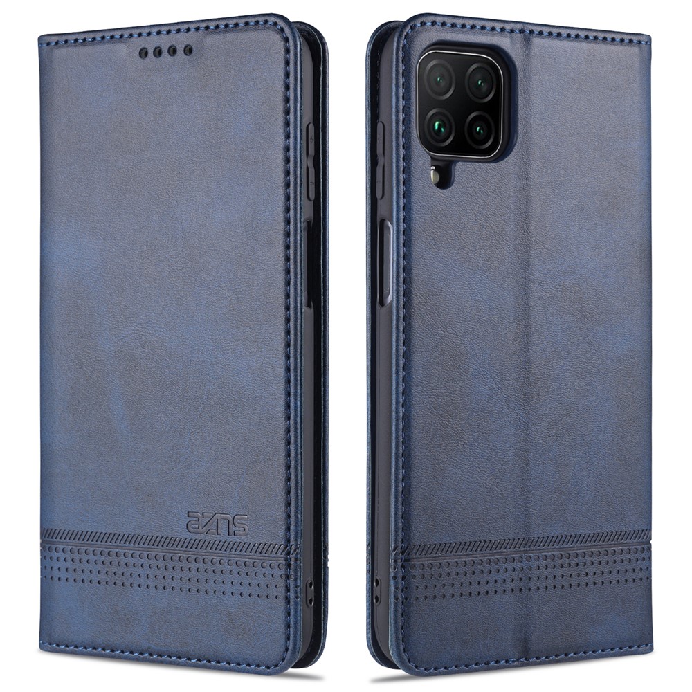 AZNS Auto-absorbed Leather Shell Stand Wallet Case for Samsung Galaxy A12 - Blue-1