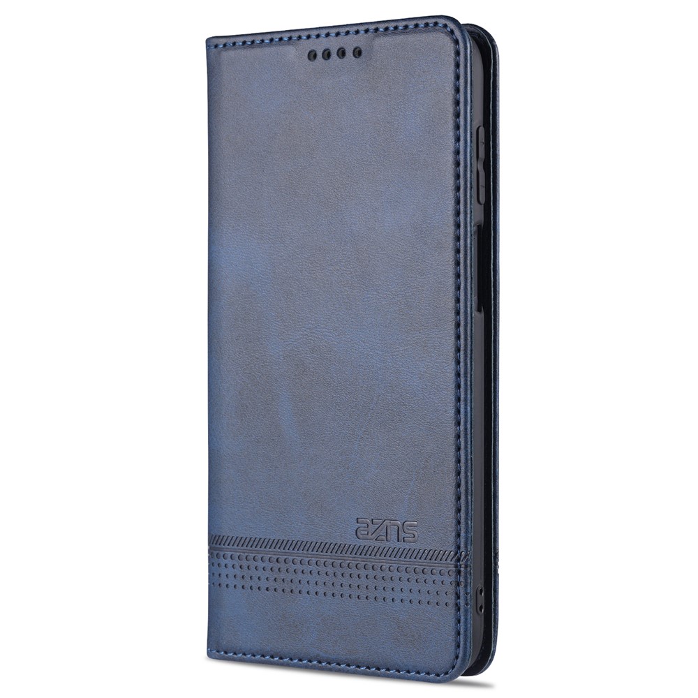 AZNS Auto-absorbed Leather Shell Stand Wallet Case for Samsung Galaxy A12 - Blue-2