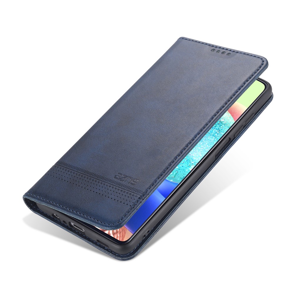 AZNS Auto-absorbed Leather Shell Stand Wallet Case for Samsung Galaxy A12 - Blue-4