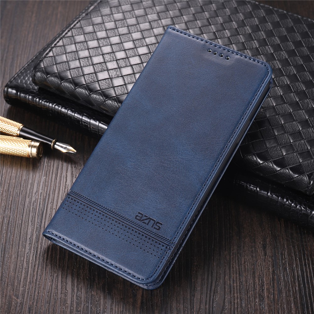AZNS Auto-absorbed Leather Shell Stand Wallet Case for Samsung Galaxy A12 - Blue-5