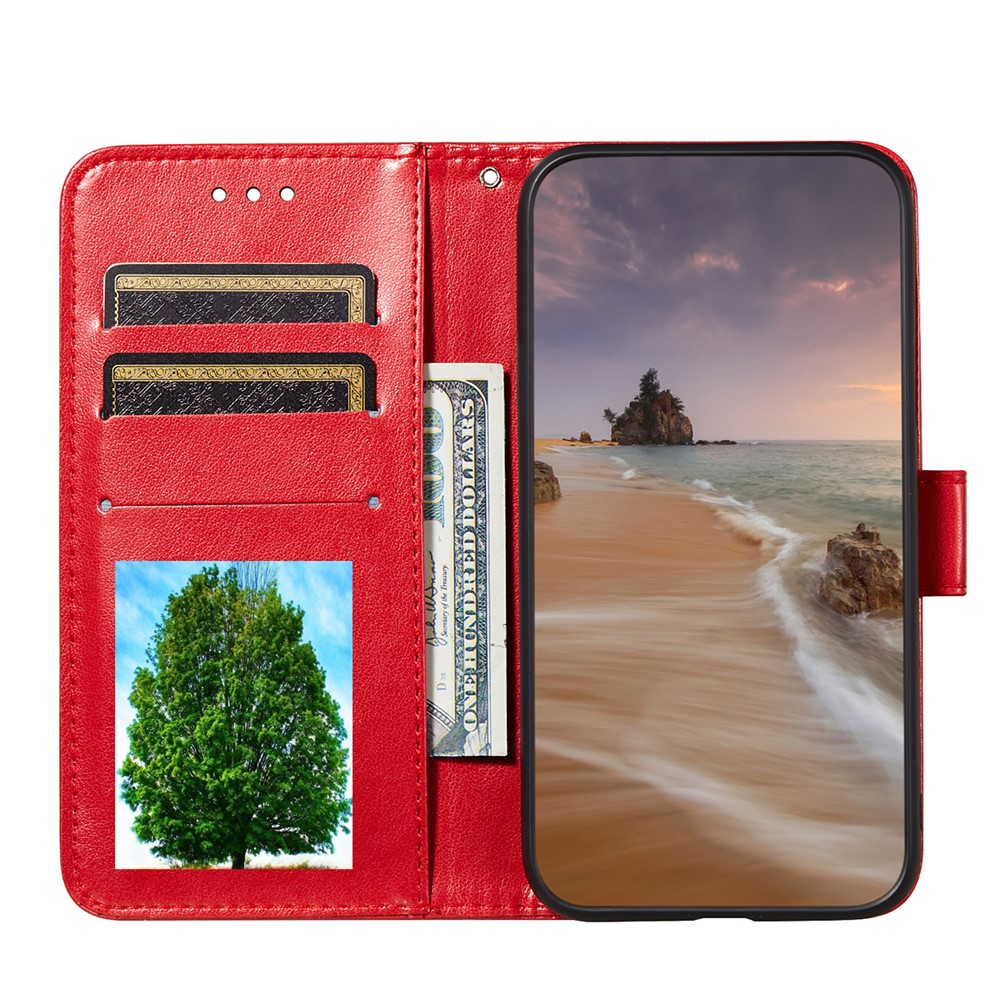 For Samsung Galaxy A52 5G Imprinted Rose Flower Butterflies Pattern Leather Wallet Stand Case - Red-5