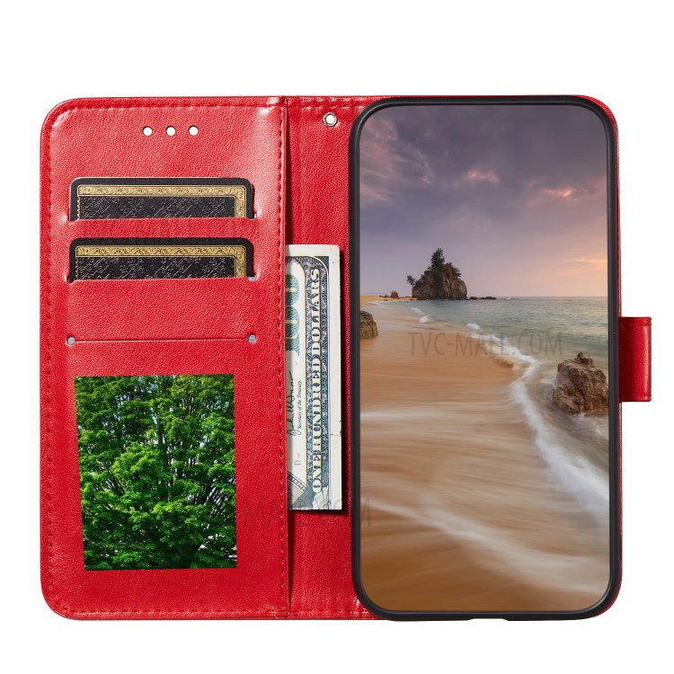 Wallet Leather Phone Stand Case with Flower Vine Imprinting for Samsung Galaxy A52 5G - Red-4