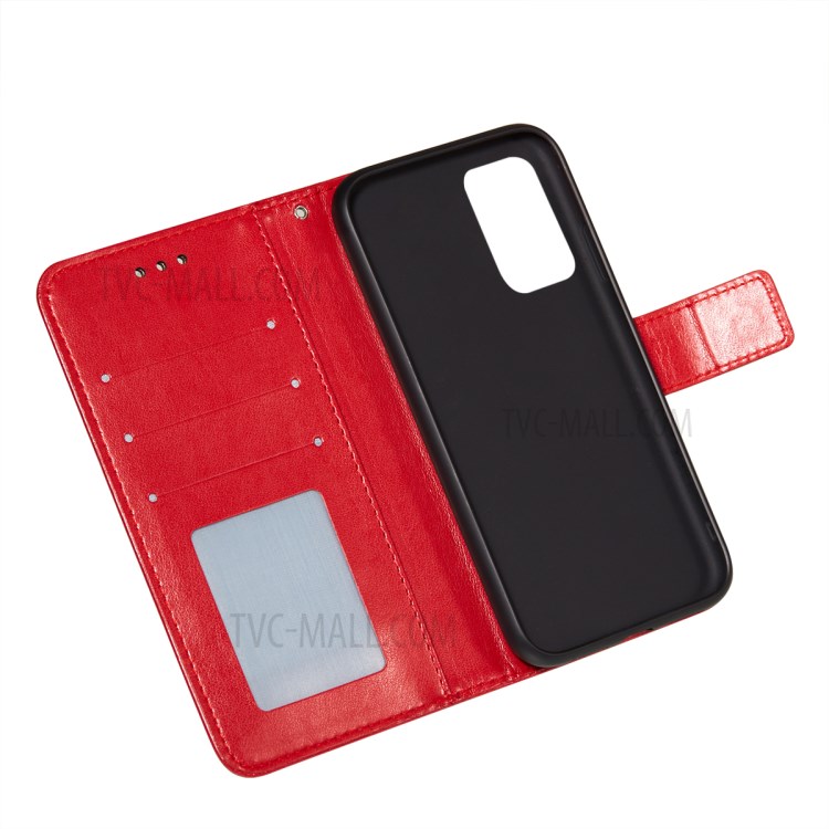 Wallet Leather Phone Stand Case with Flower Vine Imprinting for Samsung Galaxy A52 5G - Red-7