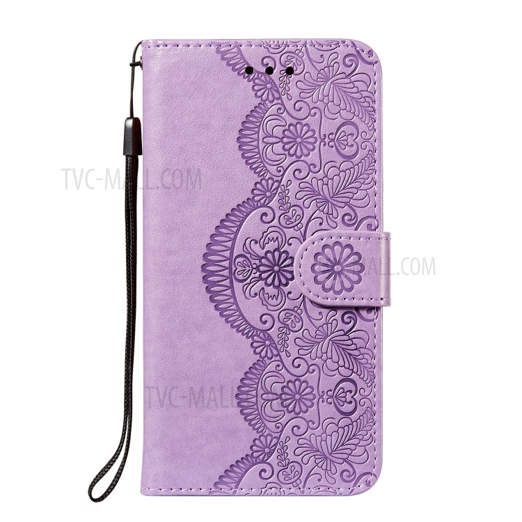 Wallet Leather Phone Stand Case with Flower Vine Imprinting for Samsung Galaxy A52 5G - Purple-1