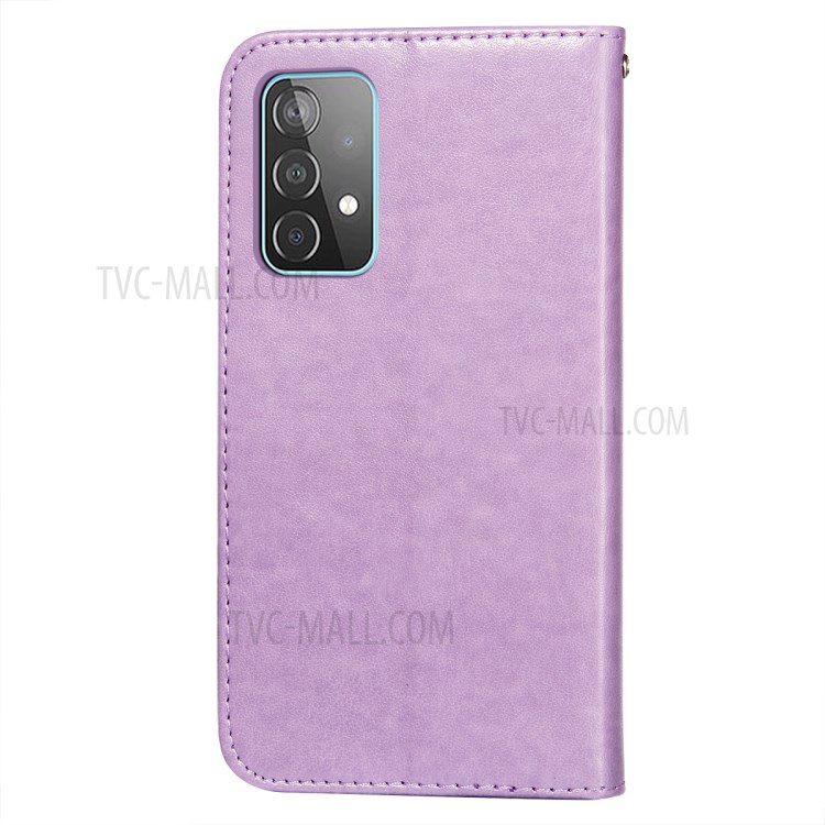 Wallet Leather Phone Stand Case with Flower Vine Imprinting for Samsung Galaxy A52 5G - Purple-3