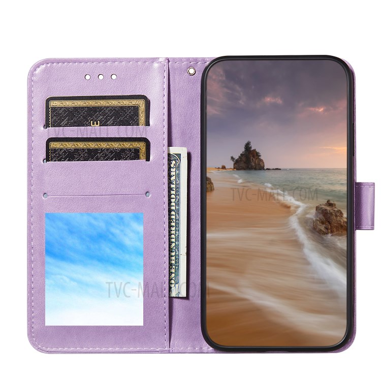 Wallet Leather Phone Stand Case with Flower Vine Imprinting for Samsung Galaxy A52 5G - Purple-4