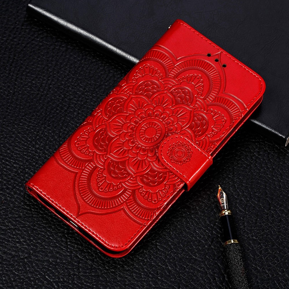 Imprint Mandala Flower Wallet Leather Cover for Samsung Galaxy A52 5G Protective Stand Shell - Red-10