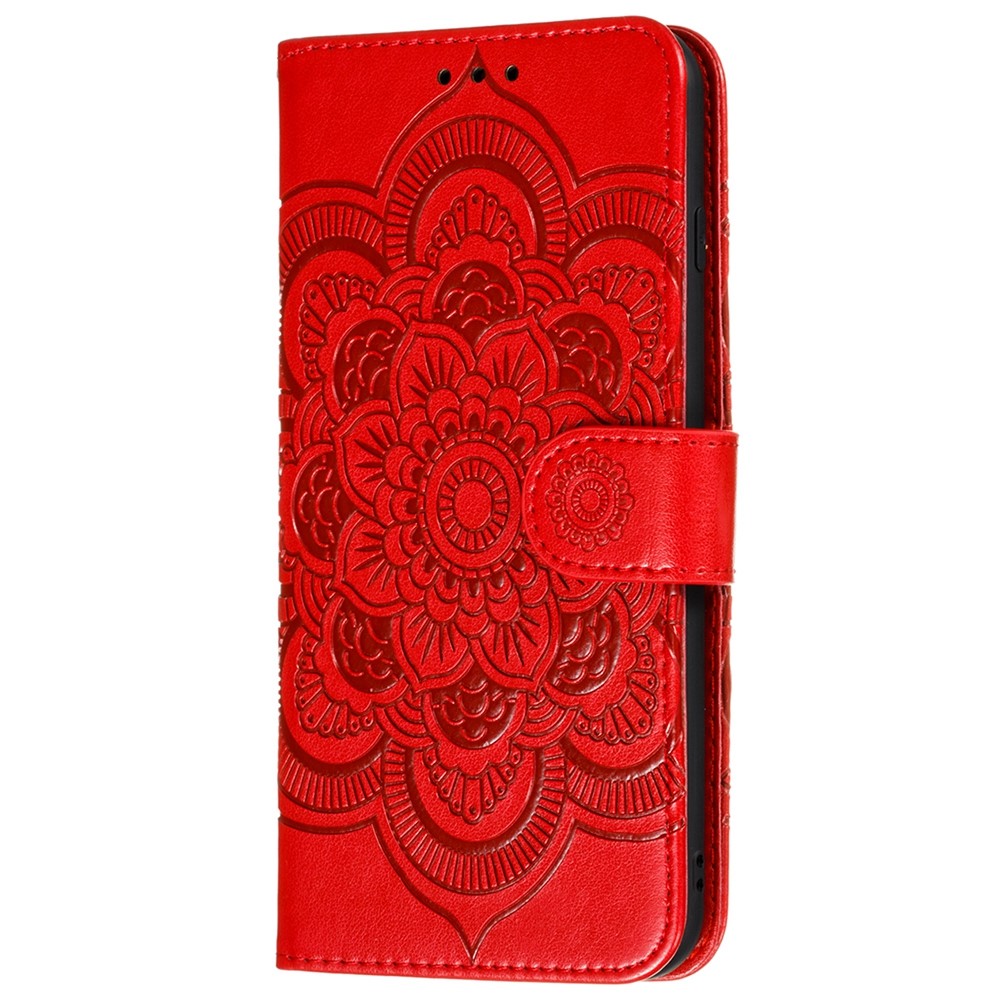 Imprint Mandala Flower Wallet Leather Cover for Samsung Galaxy A52 5G Protective Stand Shell - Red-2