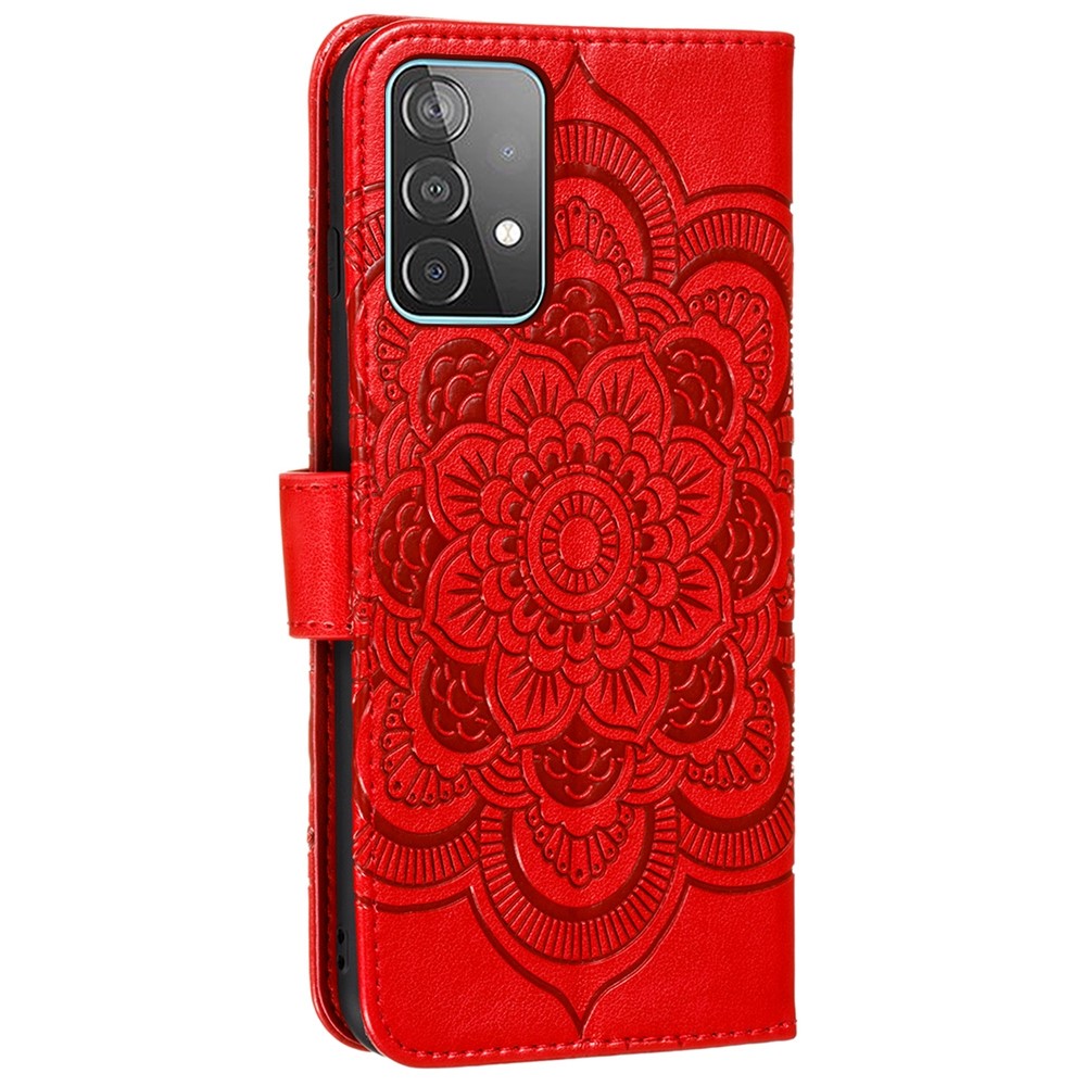 Imprint Mandala Flower Wallet Leather Cover for Samsung Galaxy A52 5G Protective Stand Shell - Red-3