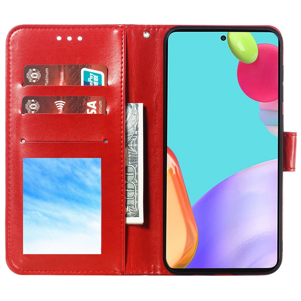 Imprint Mandala Flower Wallet Leather Cover for Samsung Galaxy A52 5G Protective Stand Shell - Red-4