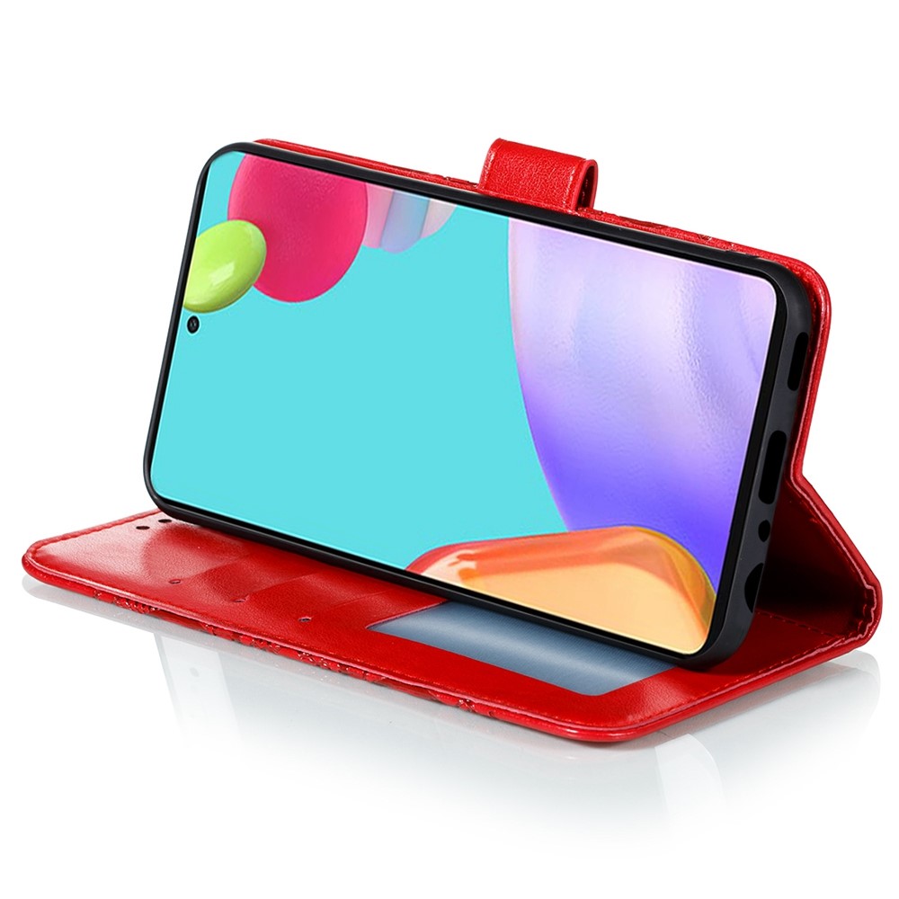 Imprint Mandala Flower Wallet Leather Cover for Samsung Galaxy A52 5G Protective Stand Shell - Red-6