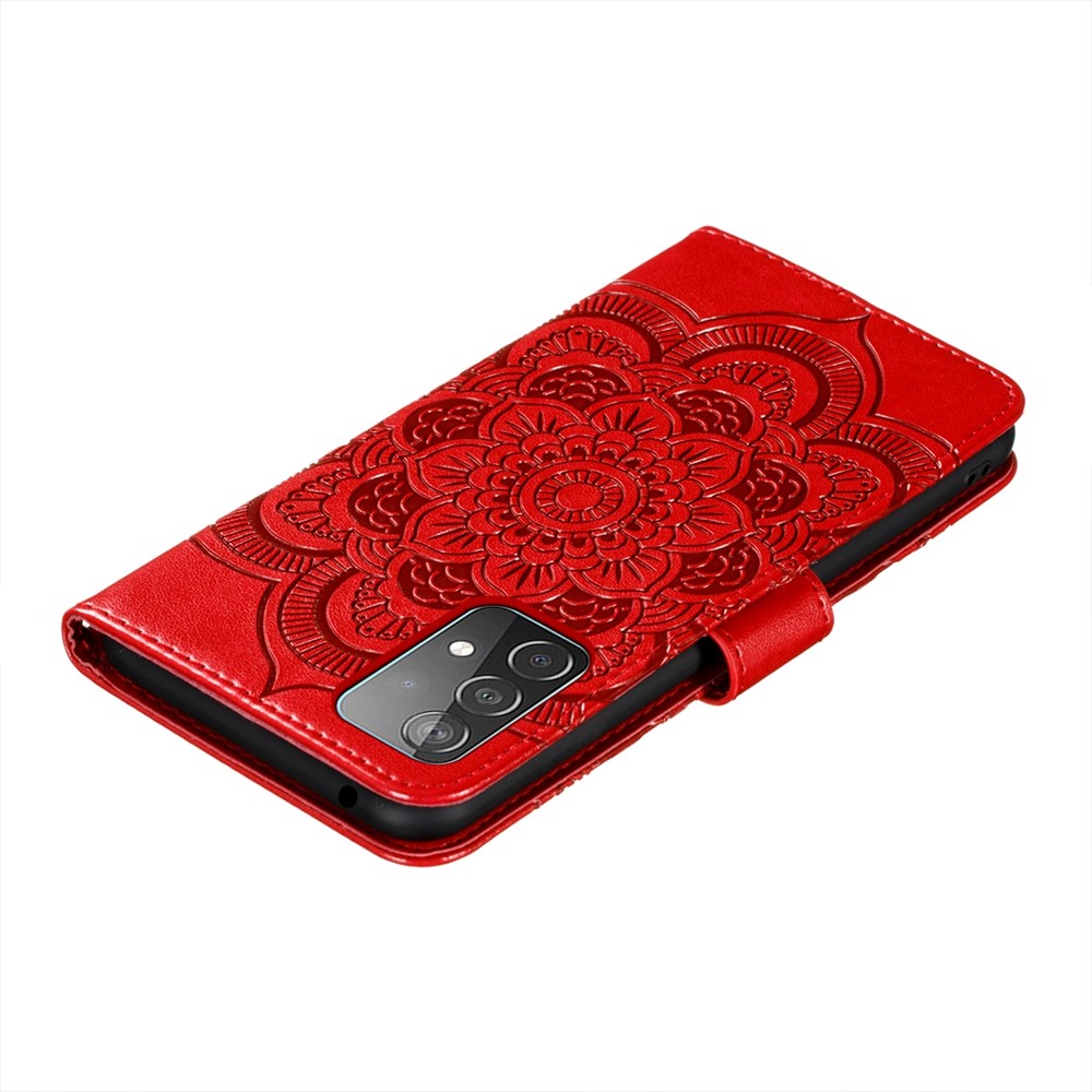 Imprint Mandala Flower Wallet Leather Cover for Samsung Galaxy A52 5G Protective Stand Shell - Red-8