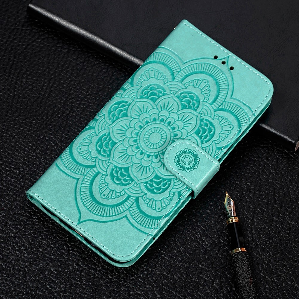 Imprint Mandala Flower Wallet Leather Cover for Samsung Galaxy A52 5G Protective Stand Shell - Green-10