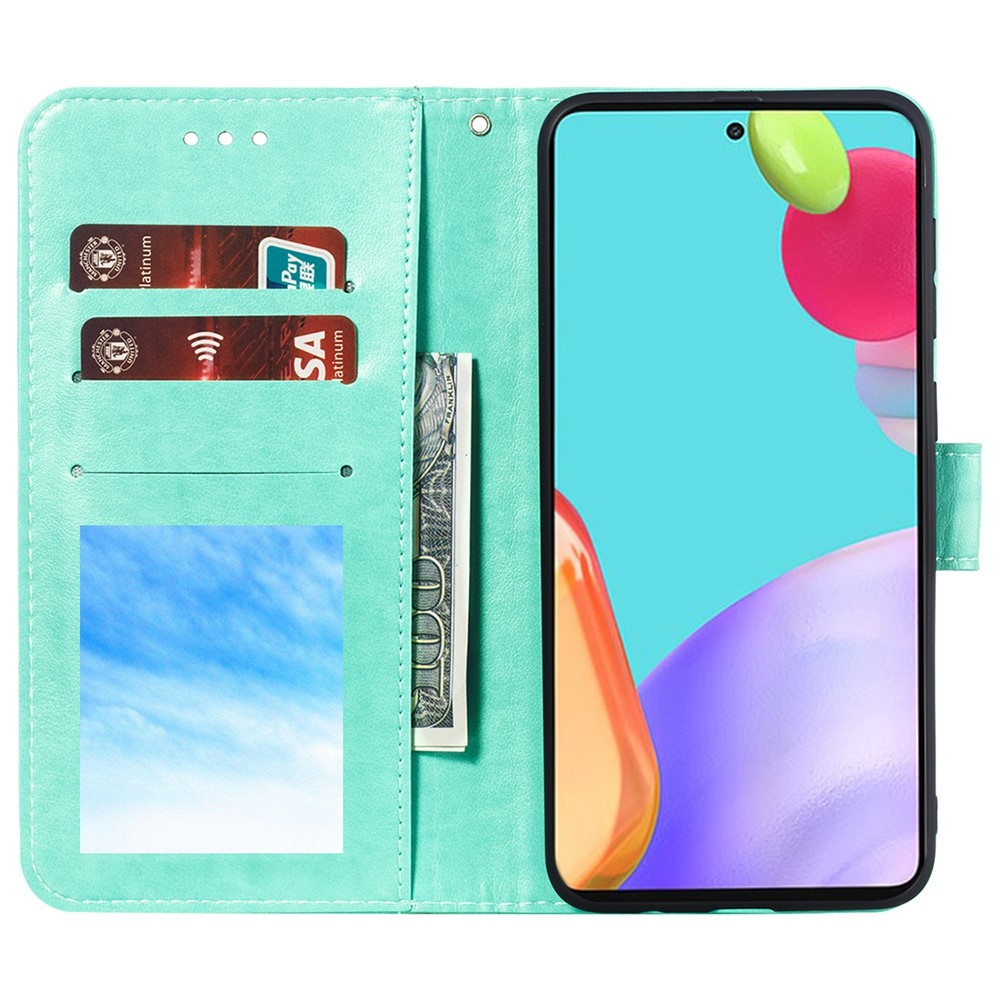 Imprint Mandala Flower Wallet Leather Cover for Samsung Galaxy A52 5G Protective Stand Shell - Green-4
