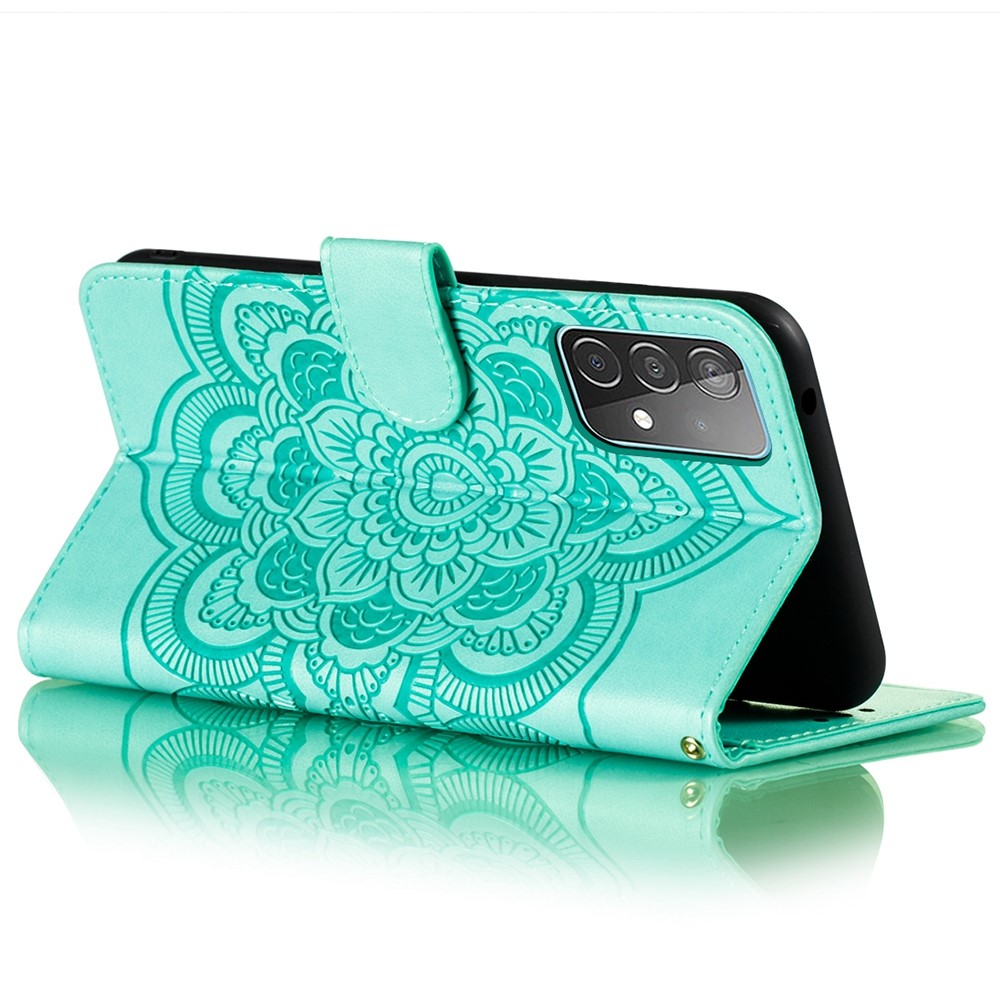 Imprint Mandala Flower Wallet Leather Cover for Samsung Galaxy A52 5G Protective Stand Shell - Green-5