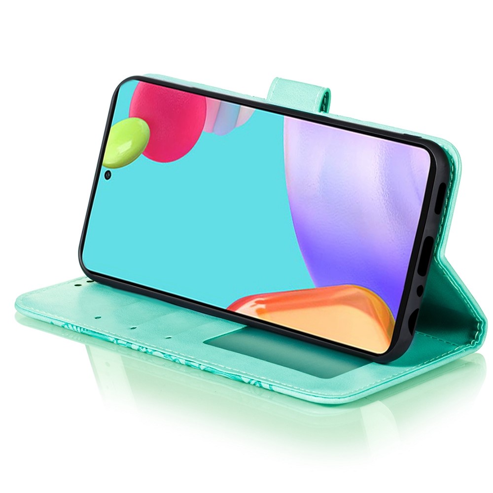 Imprint Mandala Flower Wallet Leather Cover for Samsung Galaxy A52 5G Protective Stand Shell - Green-6