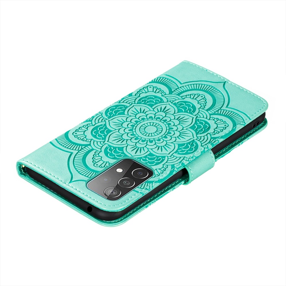 Imprint Mandala Flower Wallet Leather Cover for Samsung Galaxy A52 5G Protective Stand Shell - Green-8