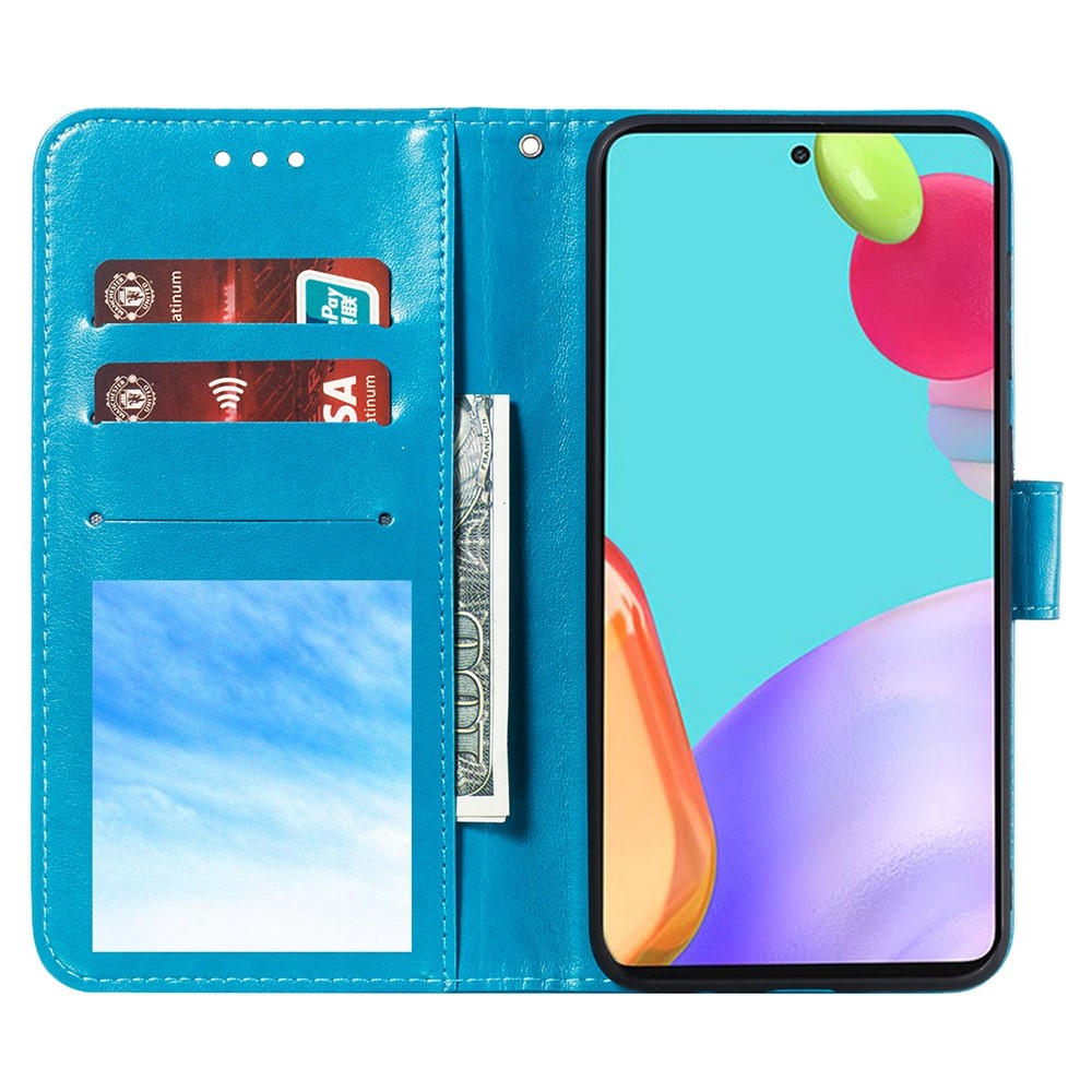 Impressão Mandala Flower Wallet Cover Para Samsung Galaxy A52 4G/5G / A52s 5G Protetive Stand Shell - Azul