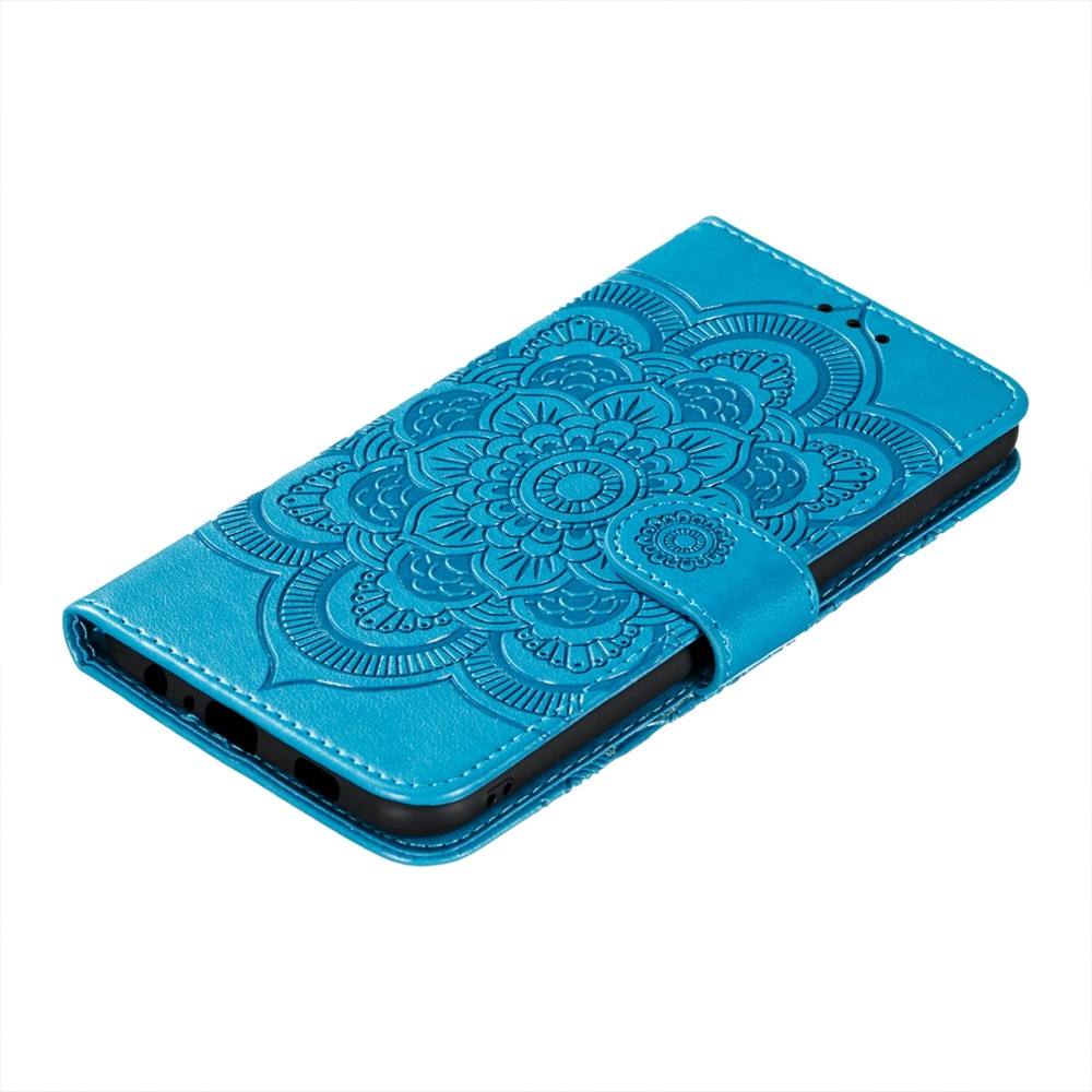 Impreinte Mandala Flower Portefeuille Couverture en Cuir Pour Samsung Galaxy A52 4g / 5G / Obus de Support de Protection A52s 5G - Bleu