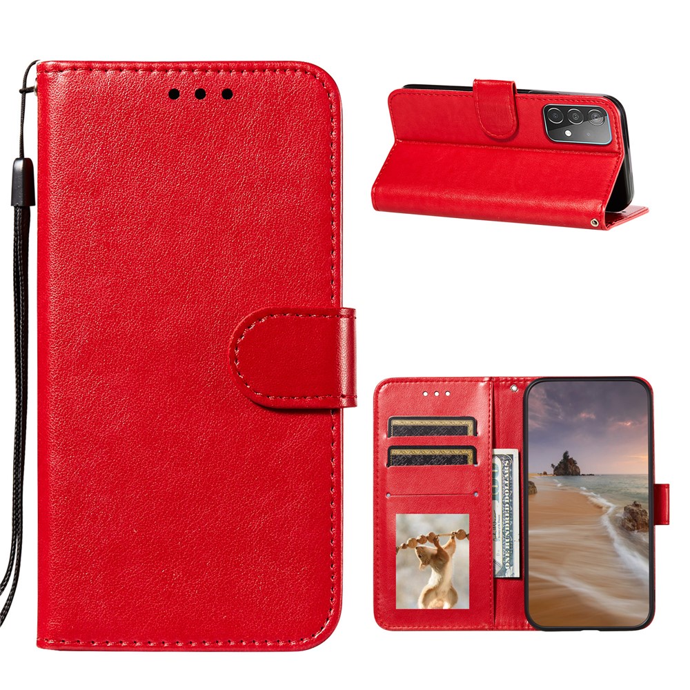 Dual-sided Magnetic Clasp Leather Wallet Stand Phone Case Shell for Samsung Galaxy A52 5G - Red-1