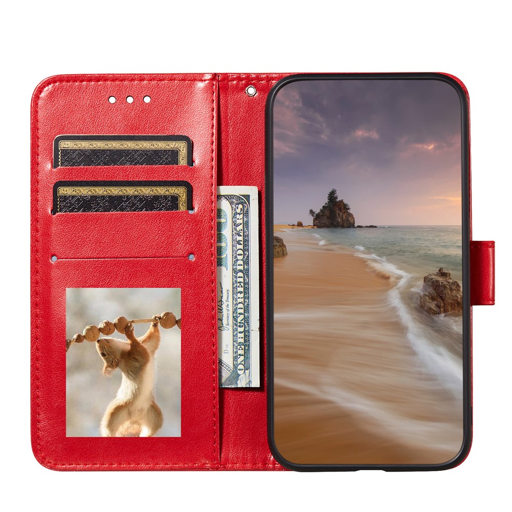 Dual-sided Magnetic Clasp Leather Wallet Stand Phone Case Shell for Samsung Galaxy A52 5G - Red-4