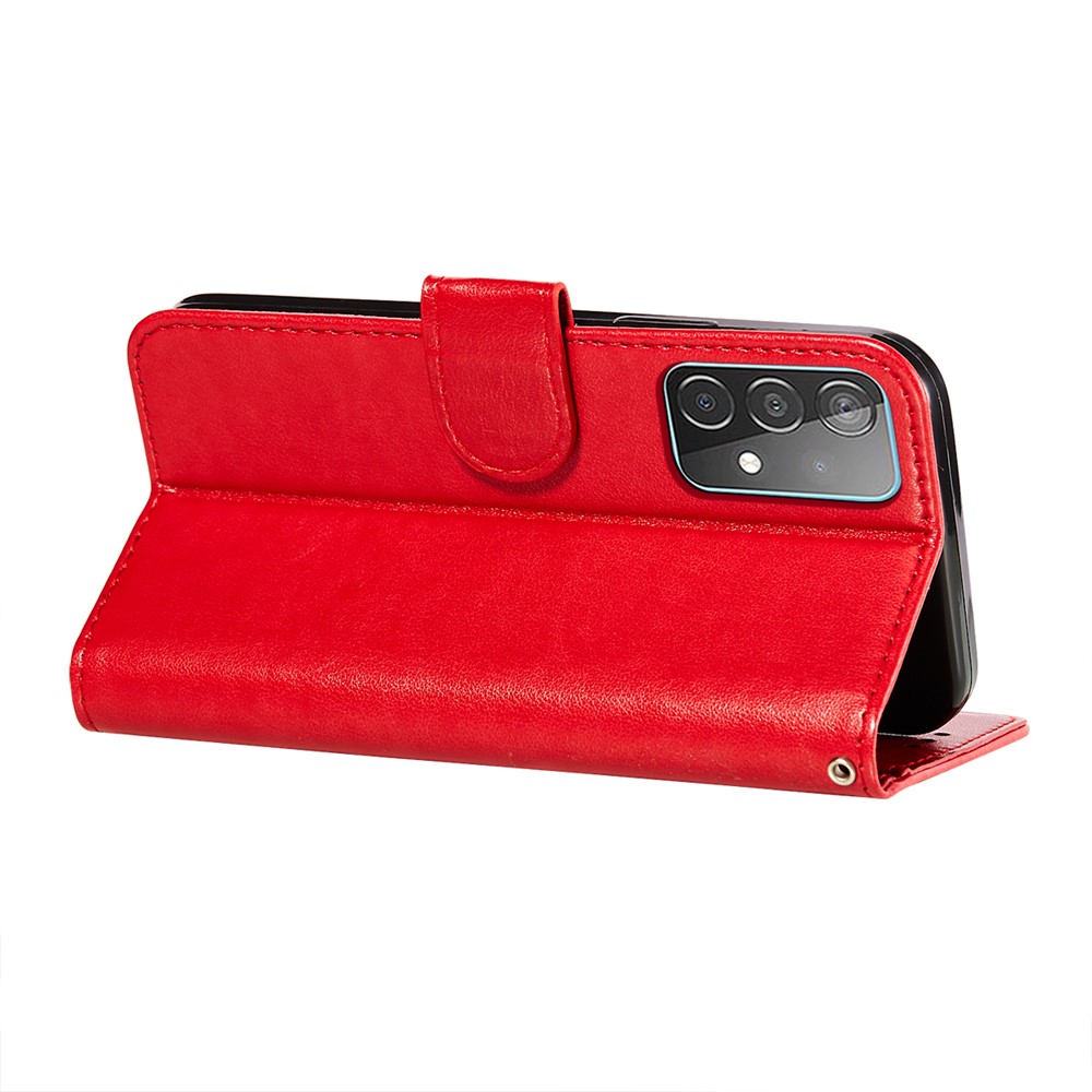 Dual-sided Magnetic Clasp Leather Wallet Stand Phone Case Shell for Samsung Galaxy A52 5G - Red-5