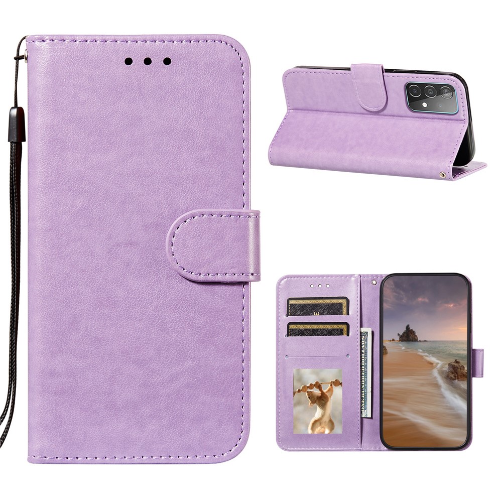 Dual-sided Magnetic Clasp Leather Wallet Stand Phone Case Shell for Samsung Galaxy A52 5G - Purple-1