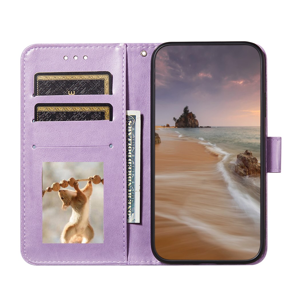 Dual-sided Magnetic Clasp Leather Wallet Stand Phone Case Shell for Samsung Galaxy A52 5G - Purple-2