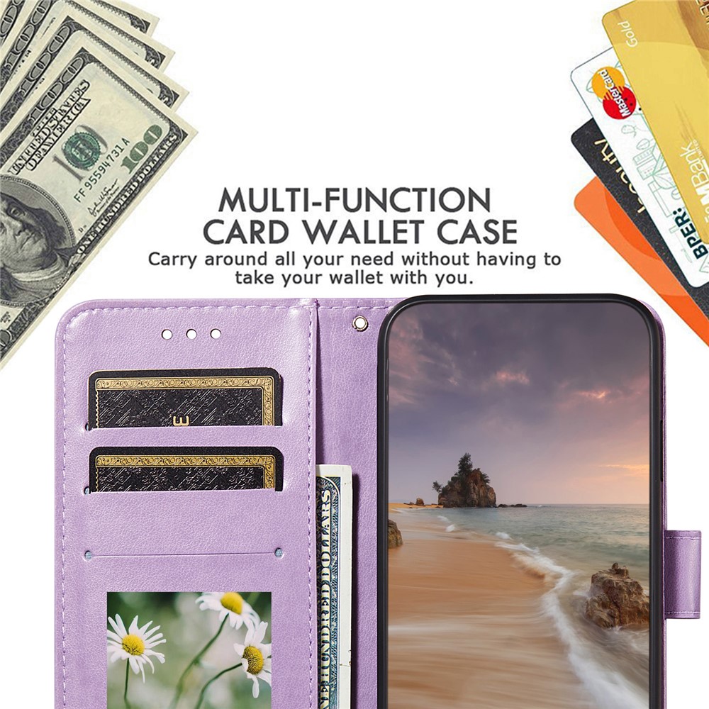 Dual-sided Magnetic Clasp Leather Wallet Stand Phone Case Shell for Samsung Galaxy A52 5G - Purple-9