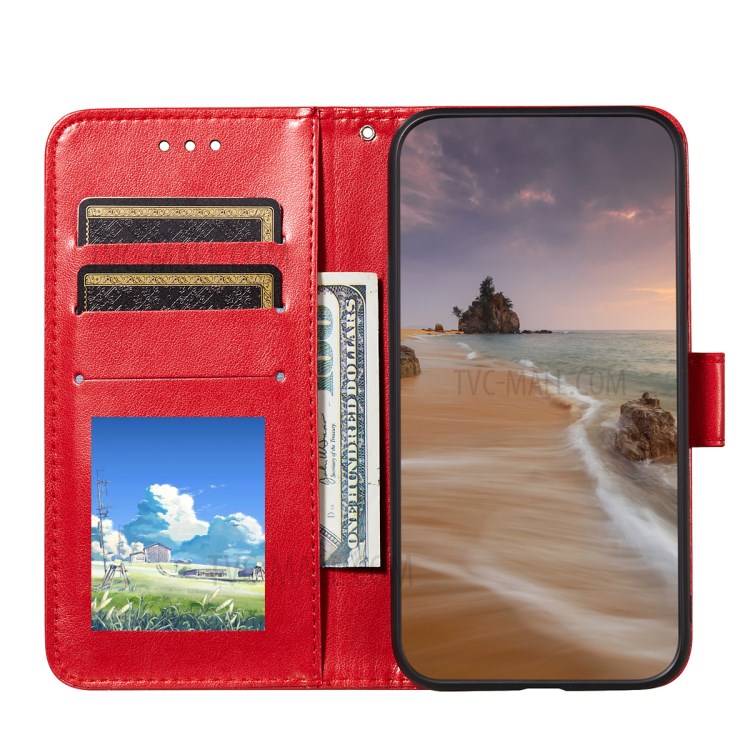 For Samsung Galaxy A72 5G Imprinted Rose Flower Butterflies Pattern Leather Wallet Stand Case - Red-11