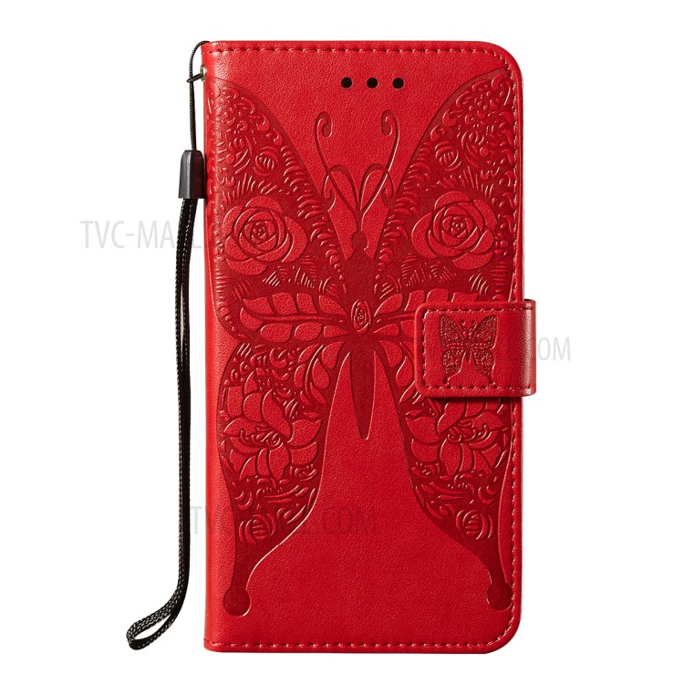 For Samsung Galaxy A72 5G Imprinted Rose Flower Butterflies Pattern Leather Wallet Stand Case - Red-2