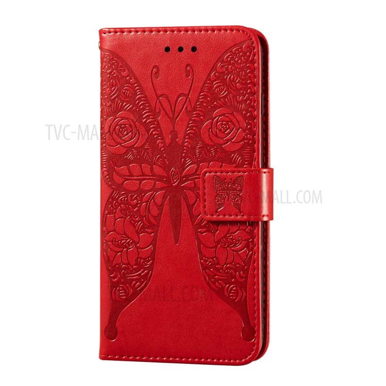 For Samsung Galaxy A72 5G Imprinted Rose Flower Butterflies Pattern Leather Wallet Stand Case - Red-3