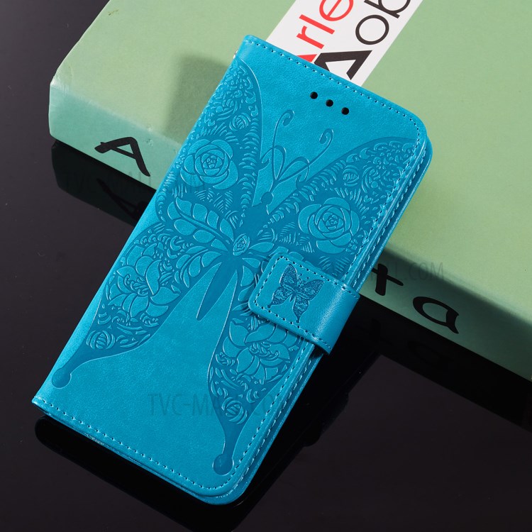 For Samsung Galaxy A72 5G Imprinted Rose Flower Butterflies Pattern Leather Wallet Stand Case - Blue-11