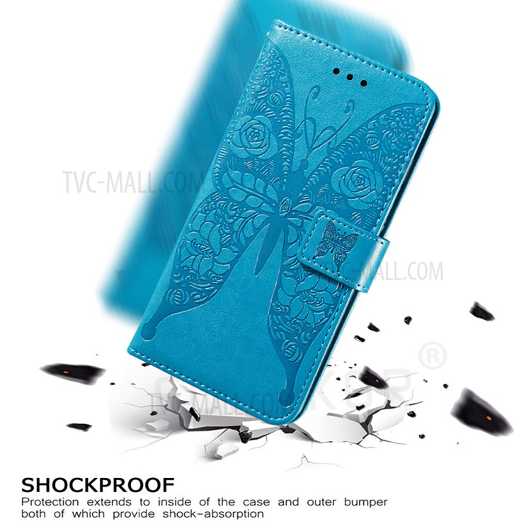 For Samsung Galaxy A72 5G Imprinted Rose Flower Butterflies Pattern Leather Wallet Stand Case - Blue-12