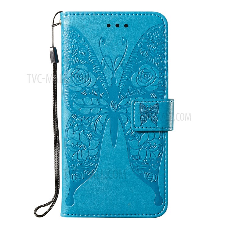 For Samsung Galaxy A72 5G Imprinted Rose Flower Butterflies Pattern Leather Wallet Stand Case - Blue-2