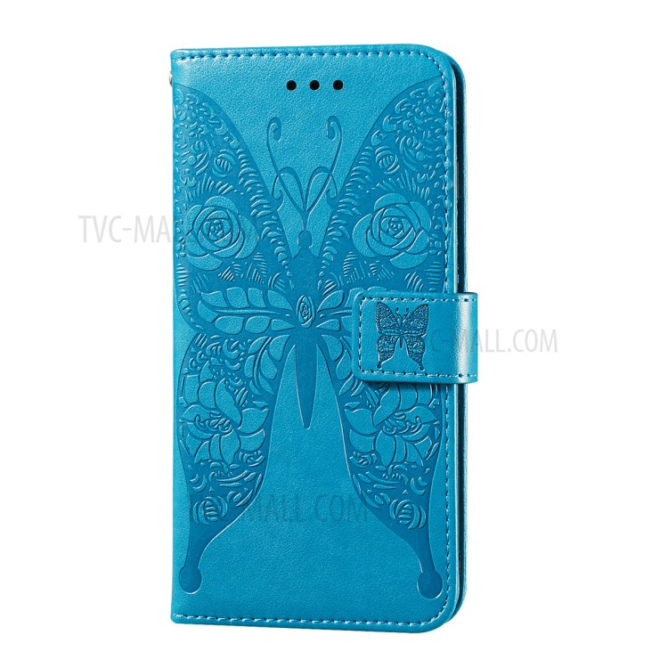 For Samsung Galaxy A72 5G Imprinted Rose Flower Butterflies Pattern Leather Wallet Stand Case - Blue-3